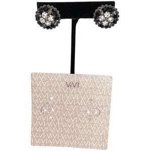 ❤️NWT ViVI Circular Black and Silver Crystal Stud Earrings